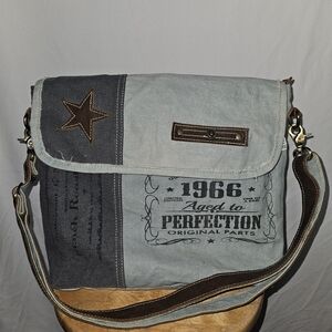 Vintage Style Blue and Brown Messenger Bag